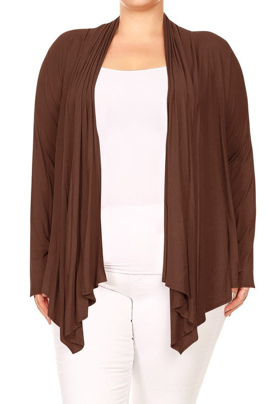 Plus size Open front draped Long sleeves cardigan