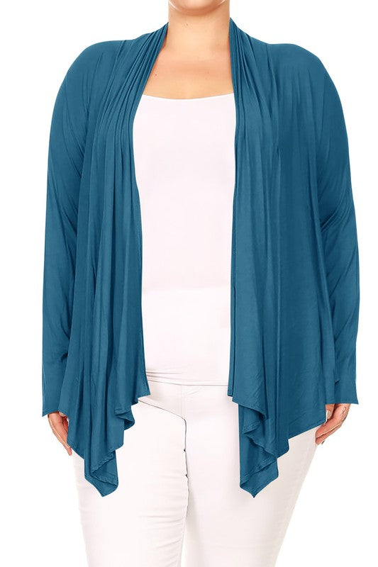 Plus size Open front draped Long sleeves cardigan