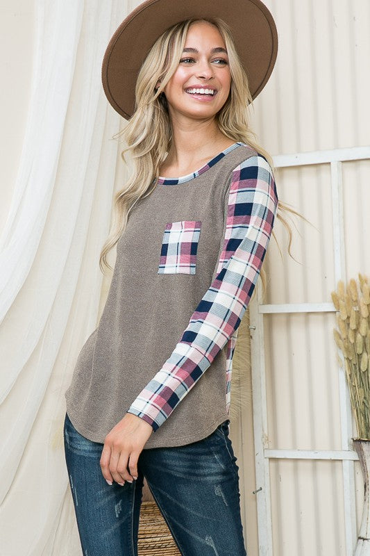 Plaid Print Contrast Pullover