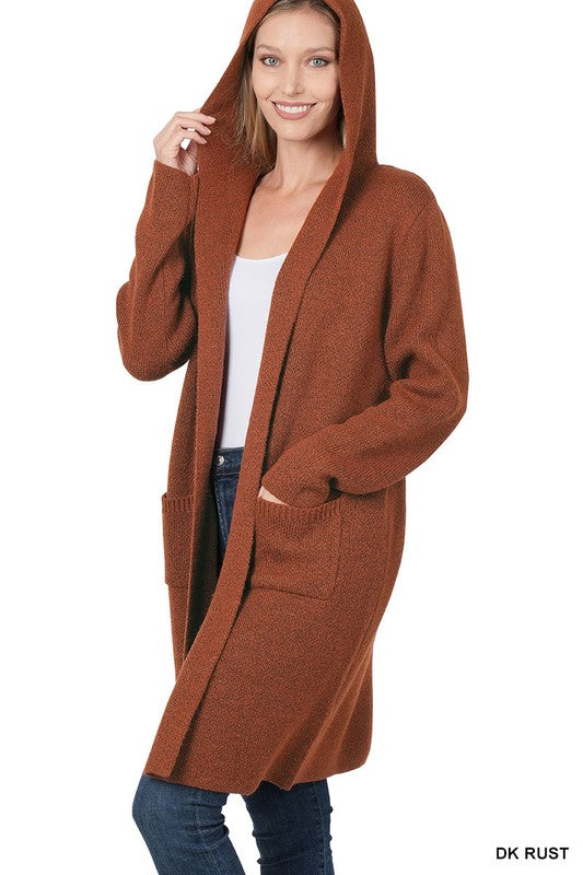HOODED OPEN FRONT CARDIGAN