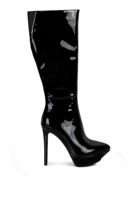 CHATTON Patent Stiletto High Heeled Calf Boots
