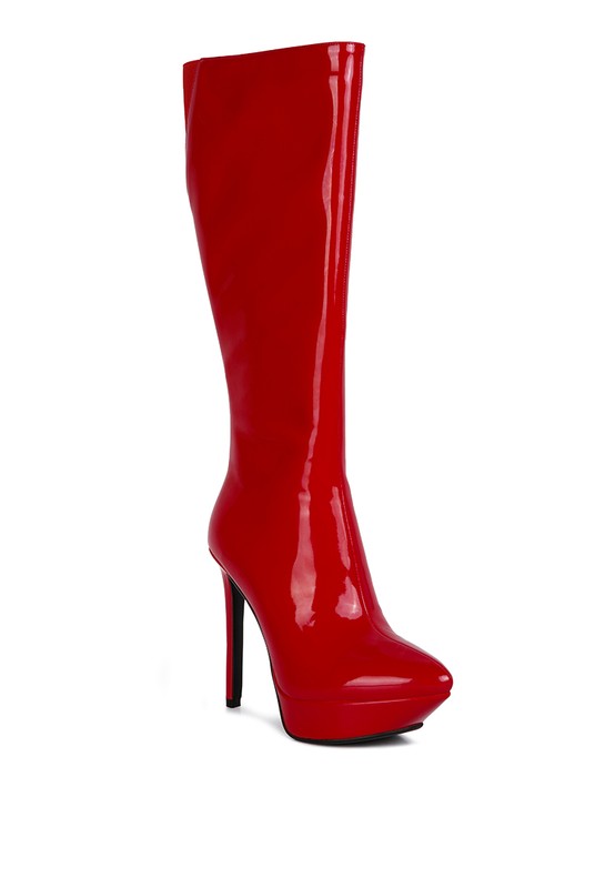 CHATTON Patent Stiletto High Heeled Calf Boots