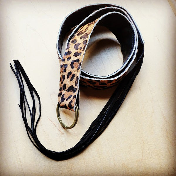 Leopard Belt with Leather Fringe Closure 36 inches