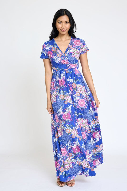 Spring Pattern Surplice Maxi Dress