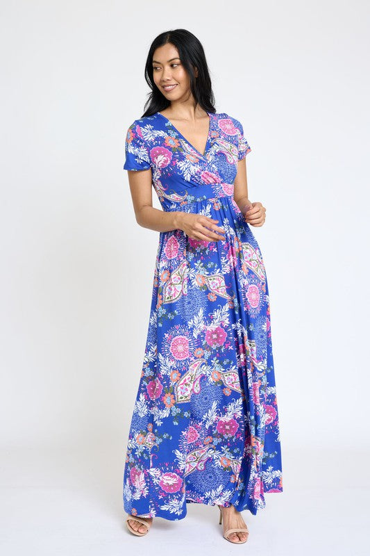 Spring Pattern Surplice Maxi Dress