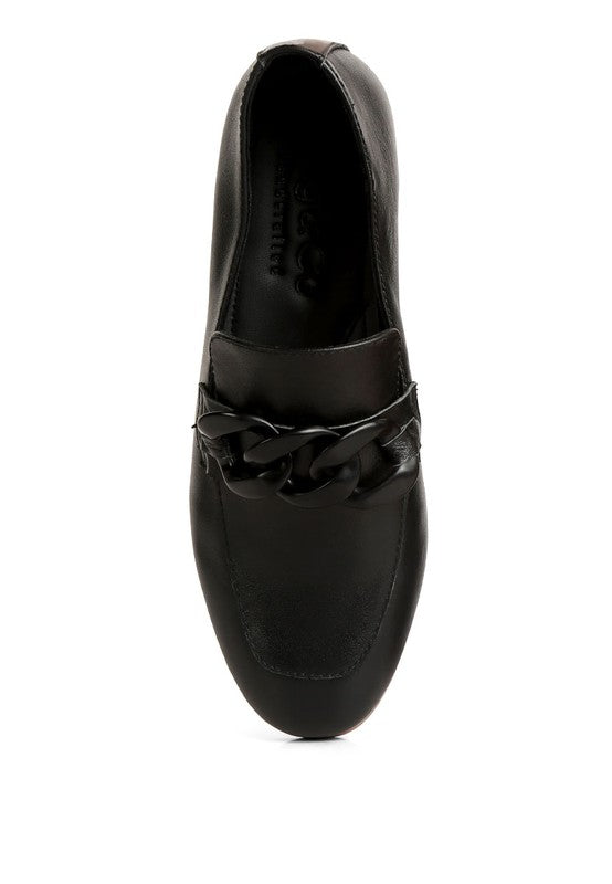 Merva Chunky Chain Leather Loafers
