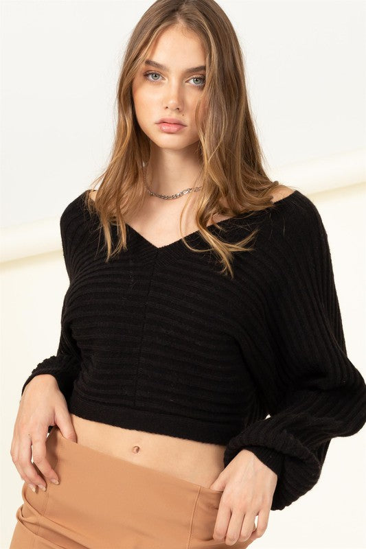 SIMPLY STUNNING TIE-BACK CROPPED SWEATER TOP